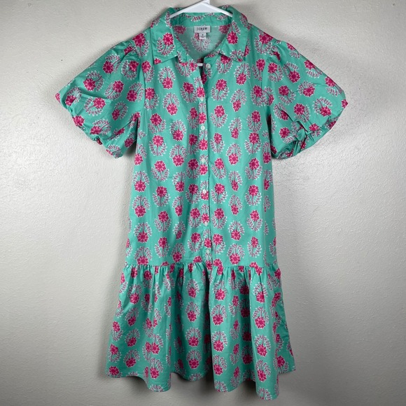 J.Crew Dresses & Skirts - J.Crew Womens Floral Puff Sleeve Button Front Mini Dress Teal Pink Size 2